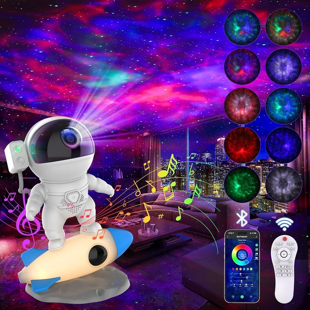 ACJPR - Astronaut Galaxy Projector with Rocket Night Light, Star Projector for Bedroom, Bluetooth Speaker, White Noise, App & Re
