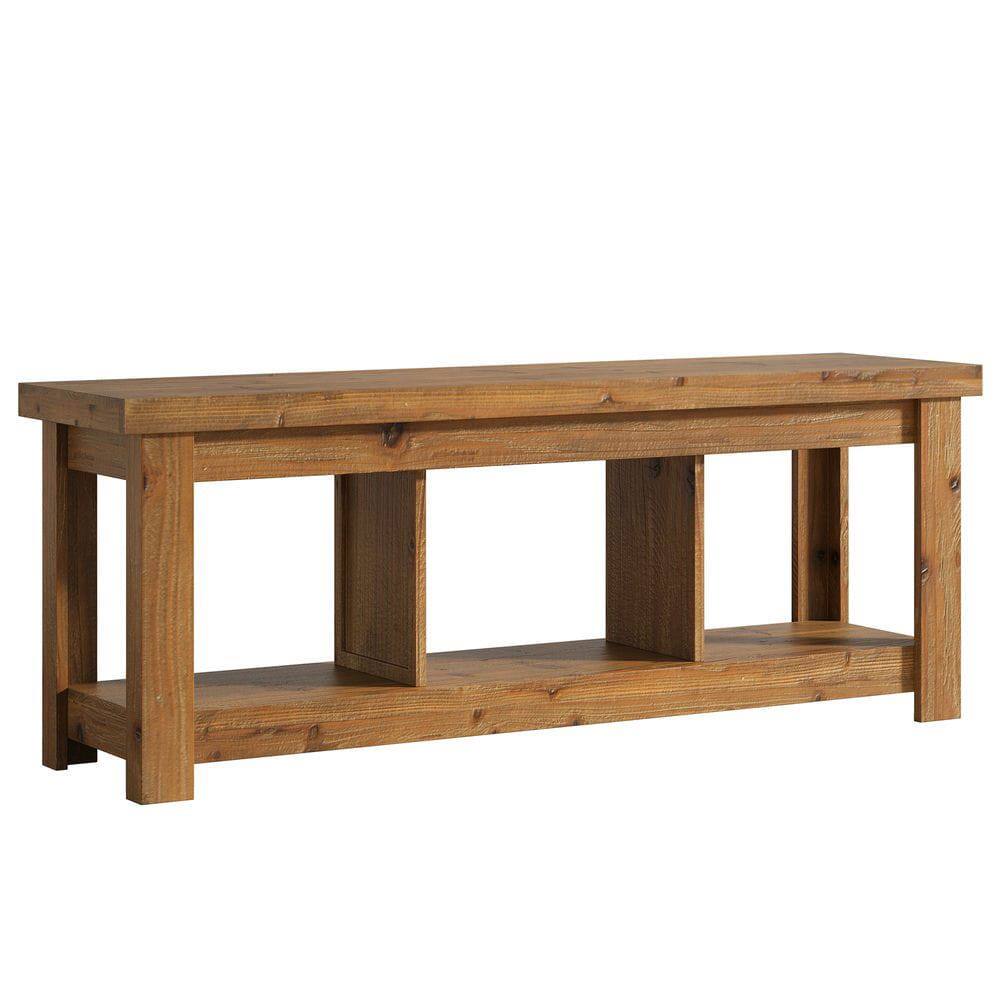 Front. Kadyn - 63-Inch Solid Wood Console Table with Storage, Long Sofa Table for Entryway or Living Room, Natural Wood - Brown.