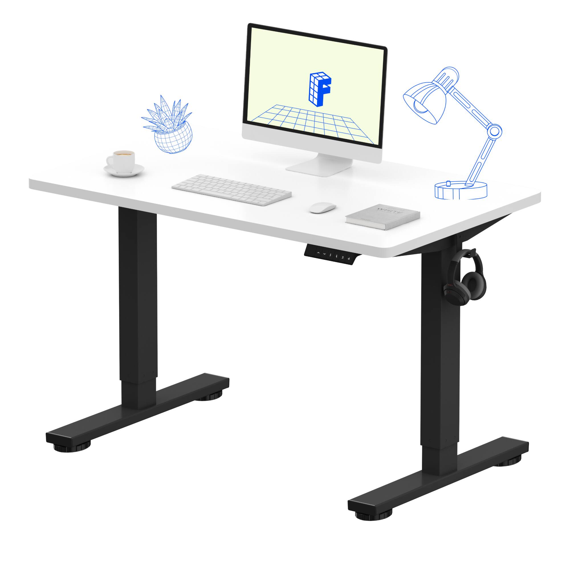 FlexiSpot - E2 42''W Electric Adjustable Standing Desk Chipboard, /Black - White