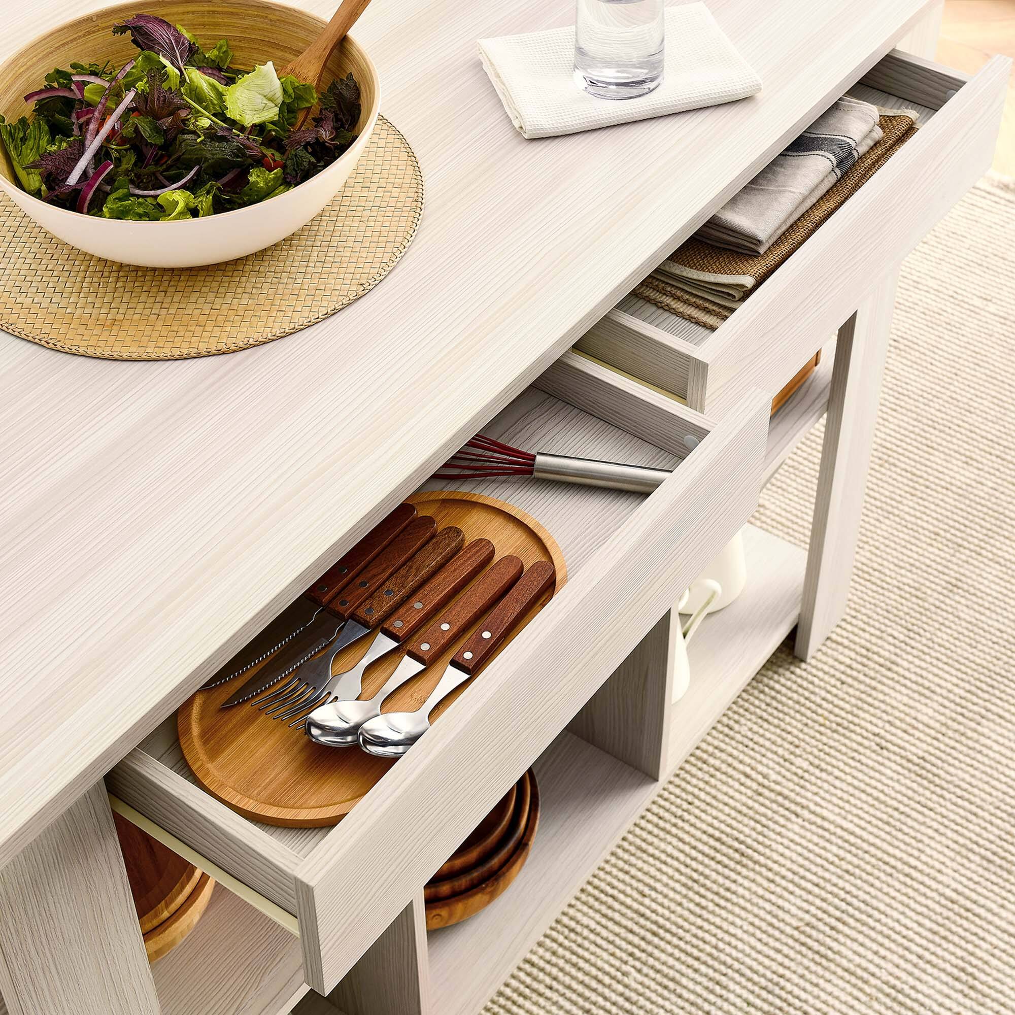 Alt View 2. Modway - Meadowbrook 3-Piece Kitchen Island and Stool Set by Modway - White Maple.