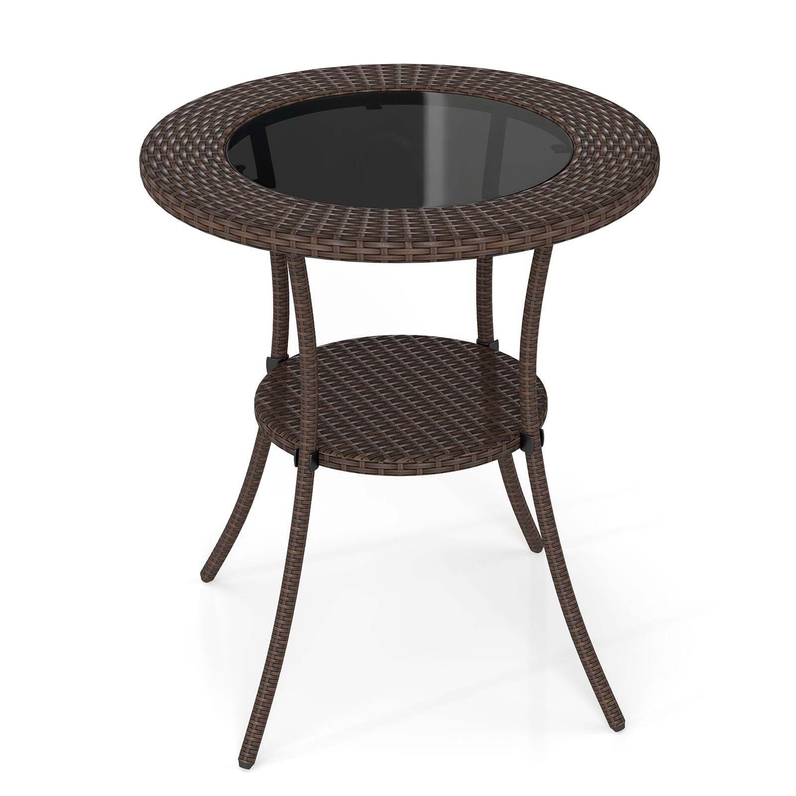 Alt View 9. Gymax - Gymax 25.5'' PE Wicker Patio Bistro Table Round Coffee Table w/ Tempered Glass Top Outdoor - Mixed Brown.