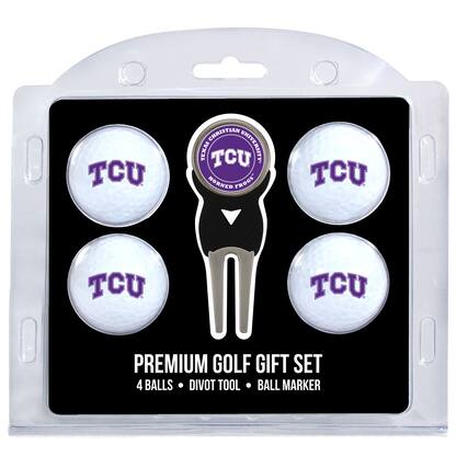 TCU
TEXAS CHRISTIAN UNIVERSITY
HORNED FROGS
PREMIUM GOLF GIFT SET
4 BALLS • DIVOT TOOL • BALL MARKER
