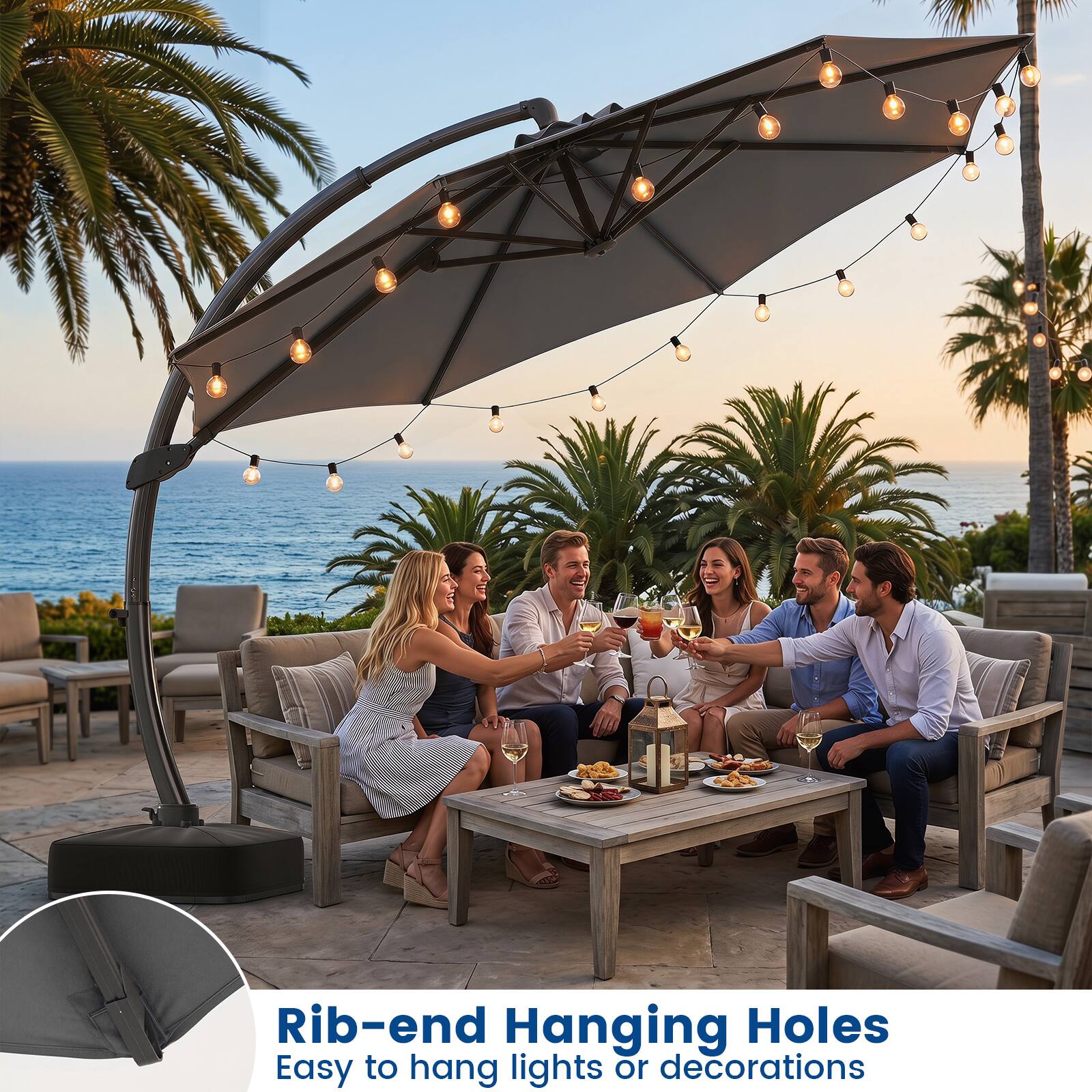 Rib-end Hanging Holes  
Easy to hang lights or decorations