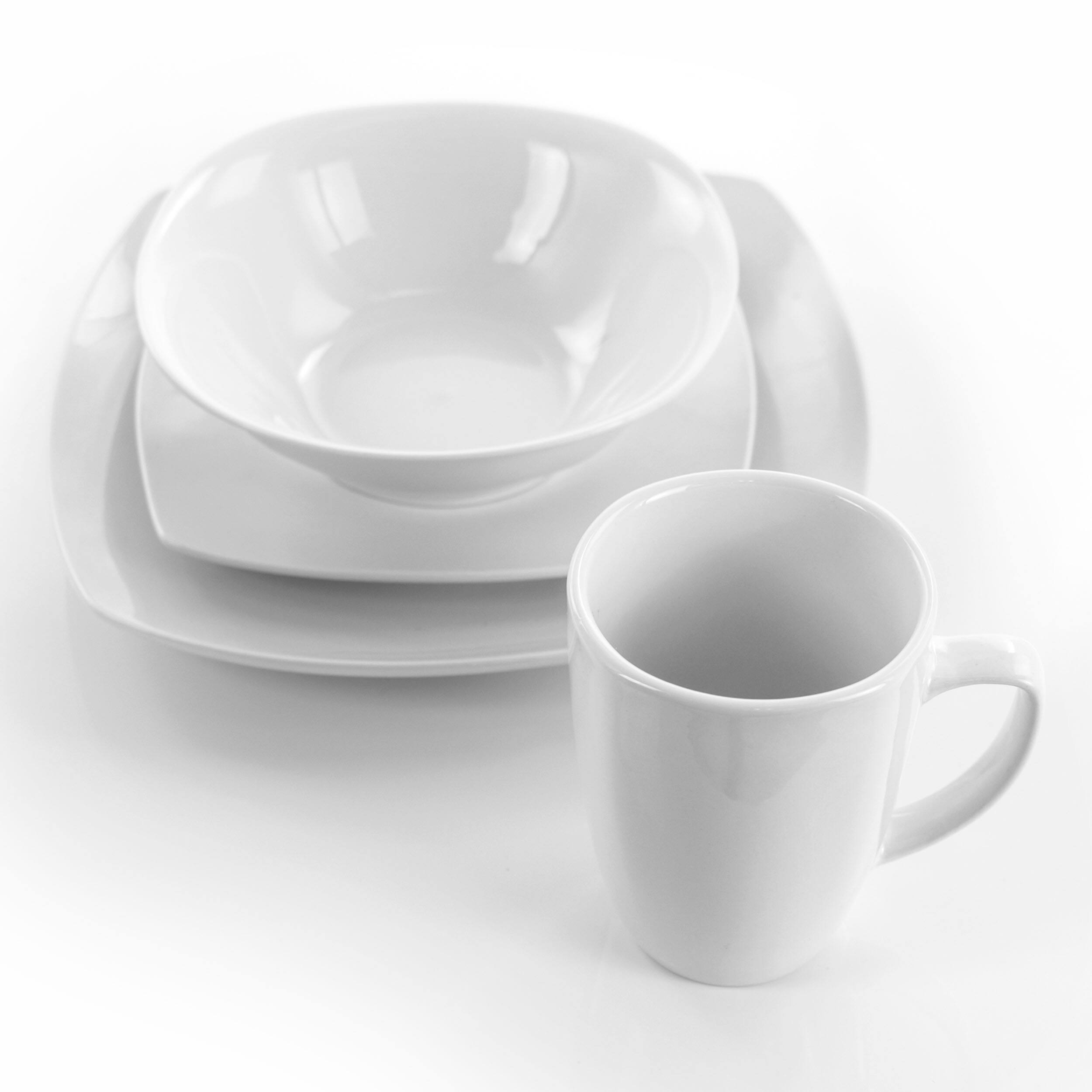 Alt View 1. Elama - Elama Bishop 16 Piece Soft Square Porcelain Dinnerware Set in White - White.