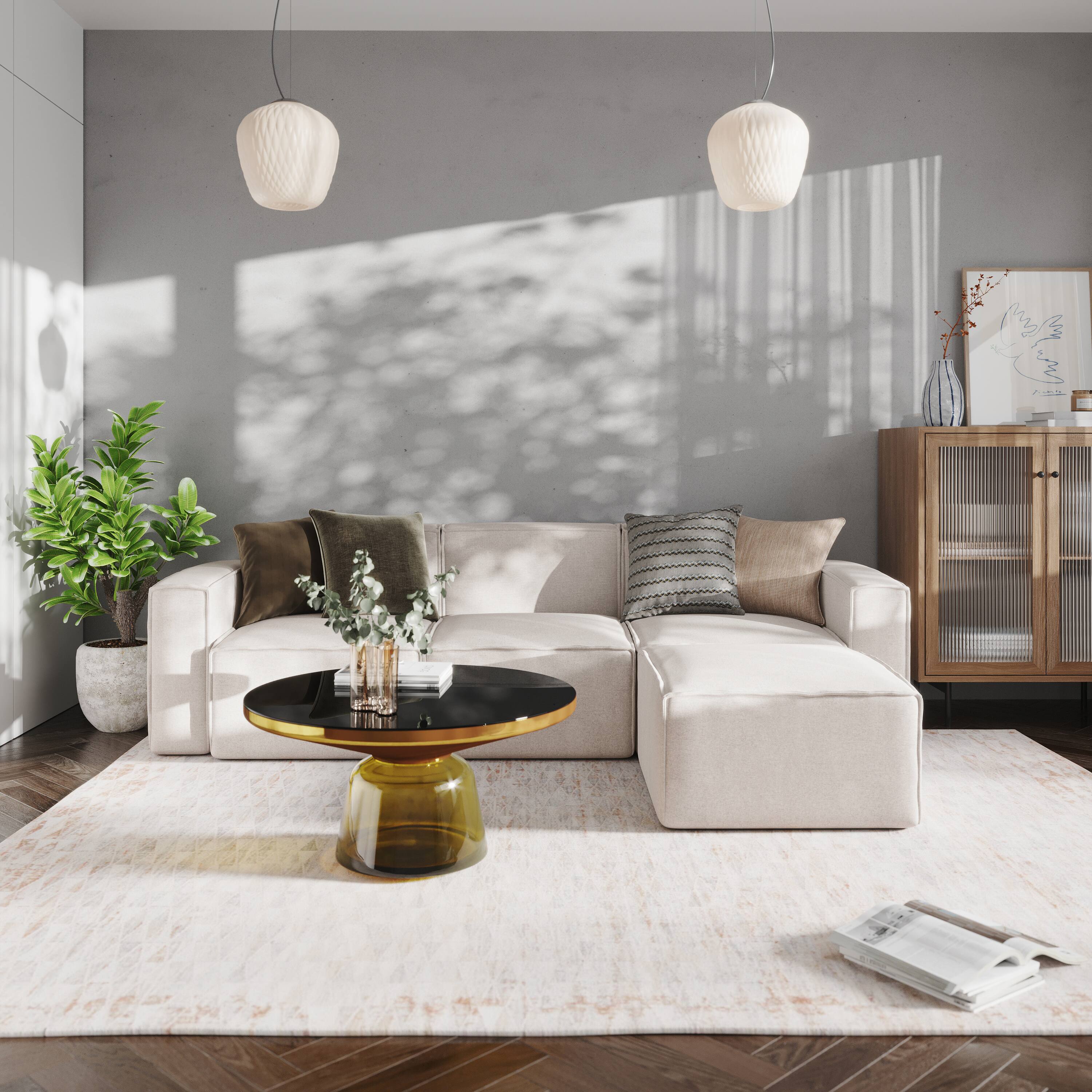 Alt View 4. Emma + Oliver - Farmount Modular Armless Middle Chair - Cream.