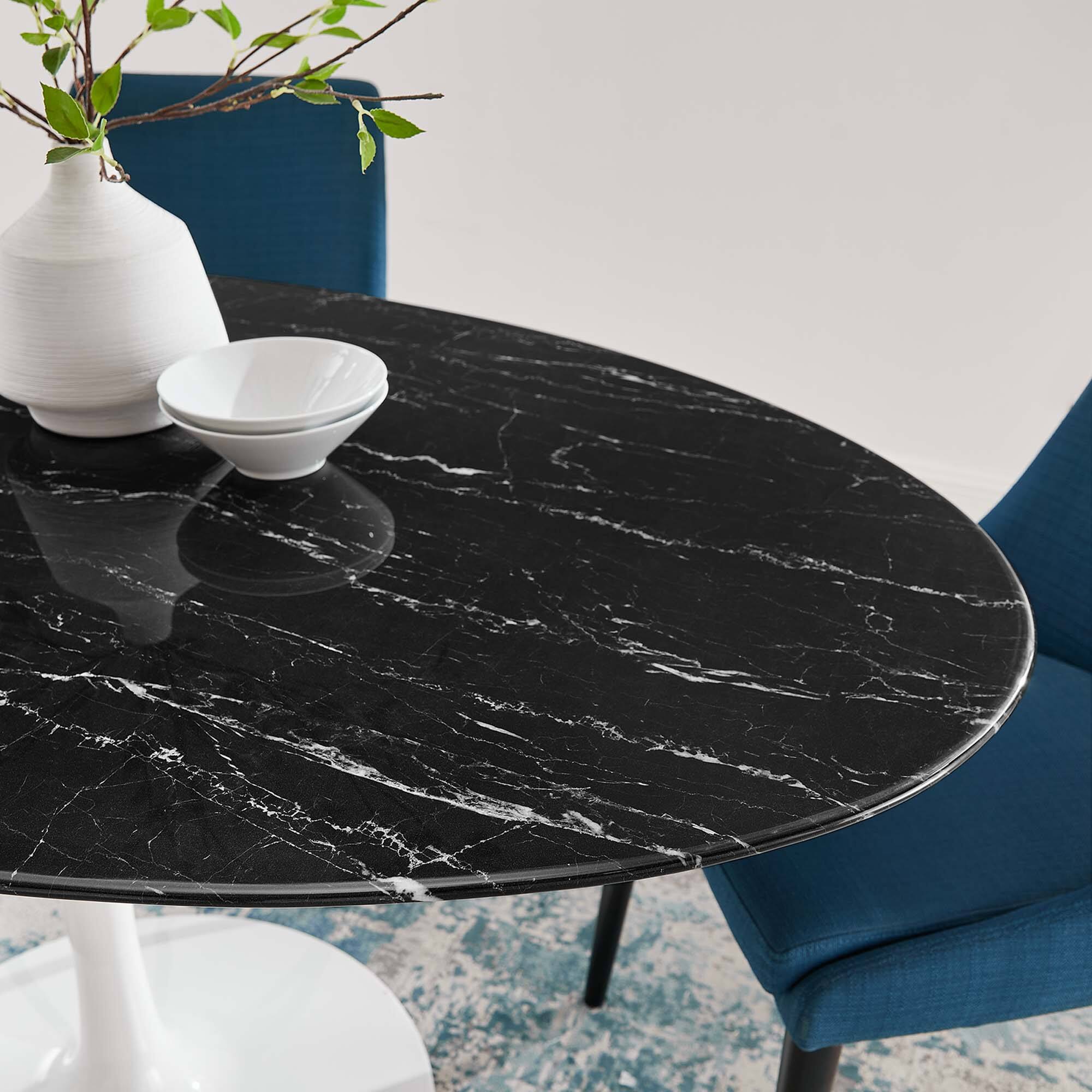 Alt View 6. Modway - Lippa 60" Oval Faux Marble Dining Table by Modway - White Black.