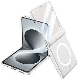 Dteck - Magnetic Case For Samsung Galaxy Z Flip8 , Built-in Screen Film, Slim Shockproof Rugged Hinge Protection Cover - Silver