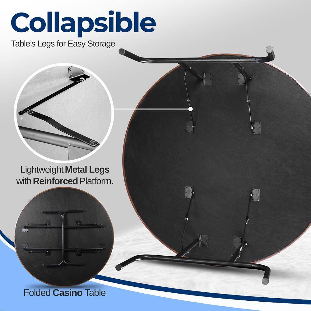 Collapsible Table's Legs for Easy Storage  
Lightweight Metal Legs with Reinforced Platform.  
Folded Casino Table