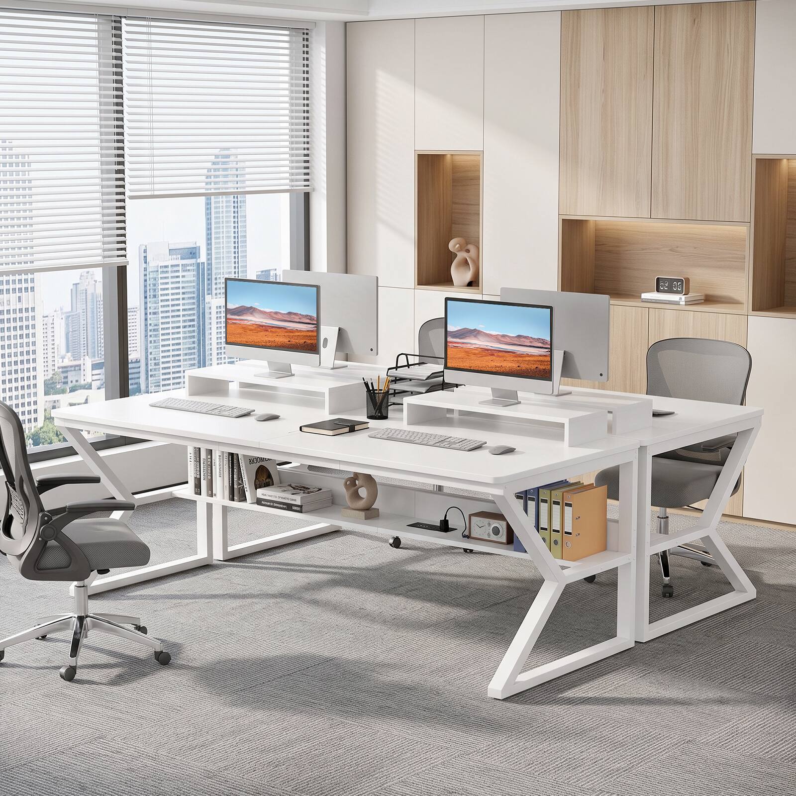 Alt View 1. Aheaplus - 63 Inch Extra Long Computer Desk with Charging Station, Large Workstation for Home & Office - White.