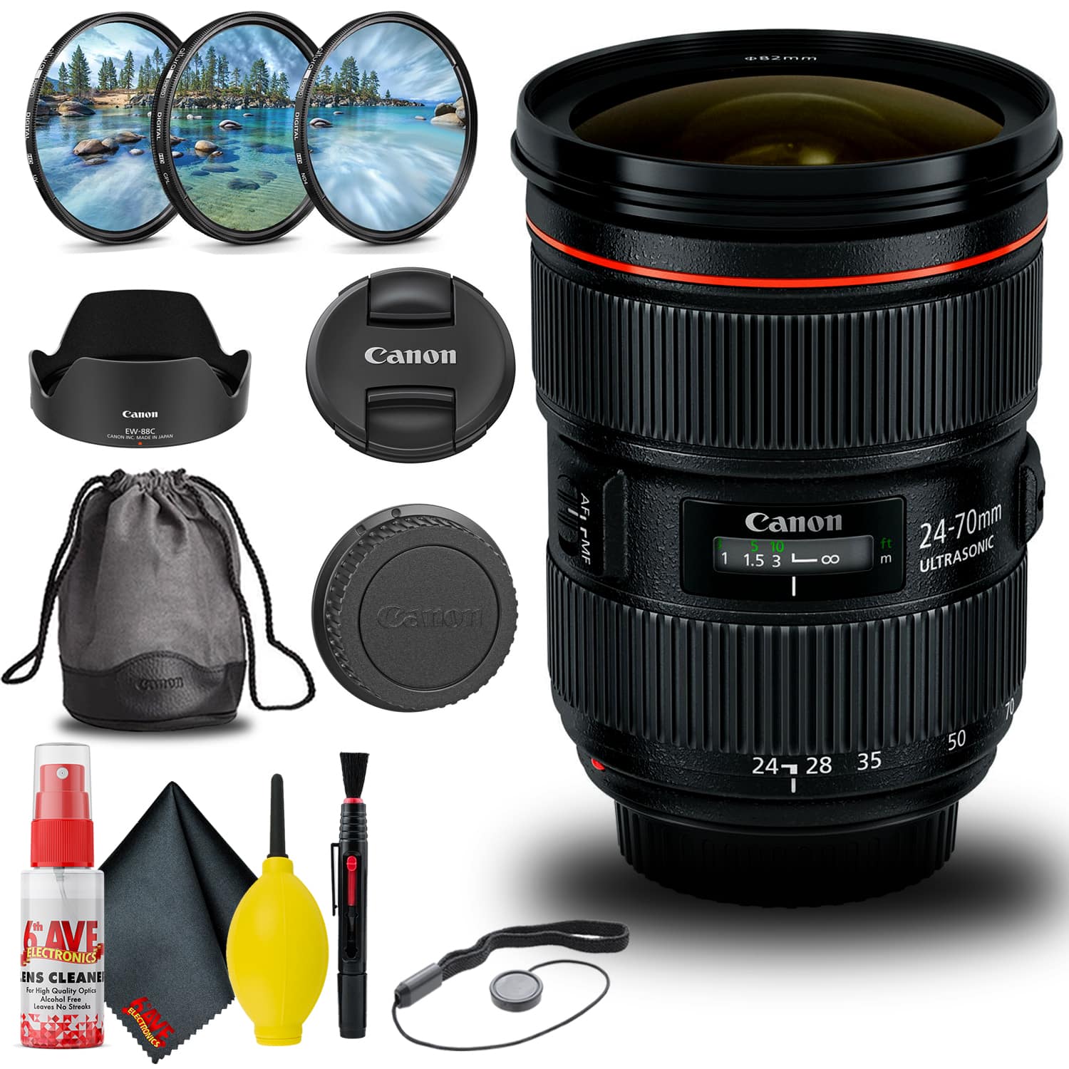 Canon - EF 24-70mm f/2.8L II USM Lens (5175B002) + Filter Kit + Cap Keeper Base Bundle (International Version) - Black
