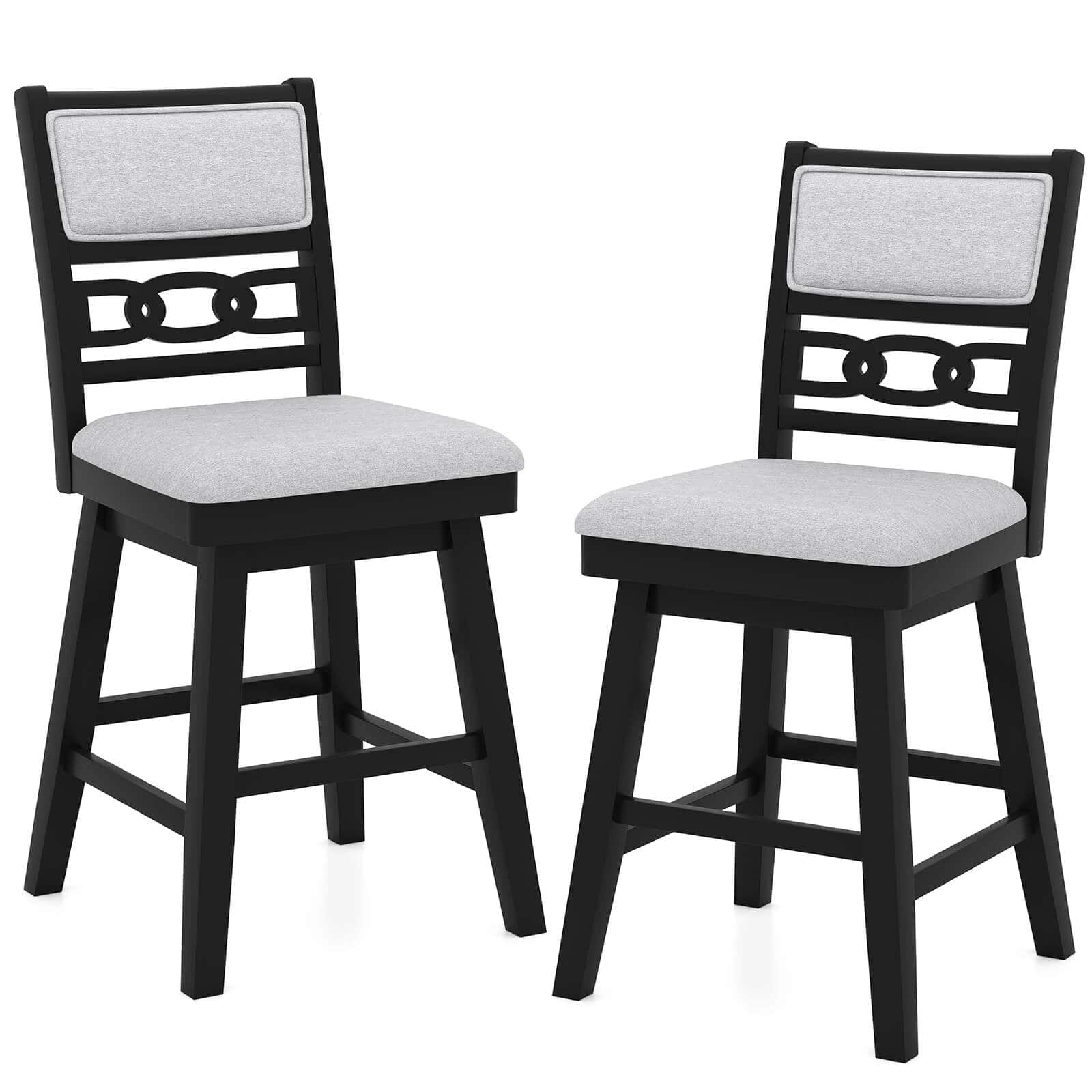 Front. Costway - Costway 25" Swivel Counter Height Chairs Set of 2 with Upholstered Hollow Backrest - Black.