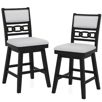 Front. Costway - Costway 25" Swivel Counter Height Chairs Set of 2 with Upholstered Hollow Backrest - Black.