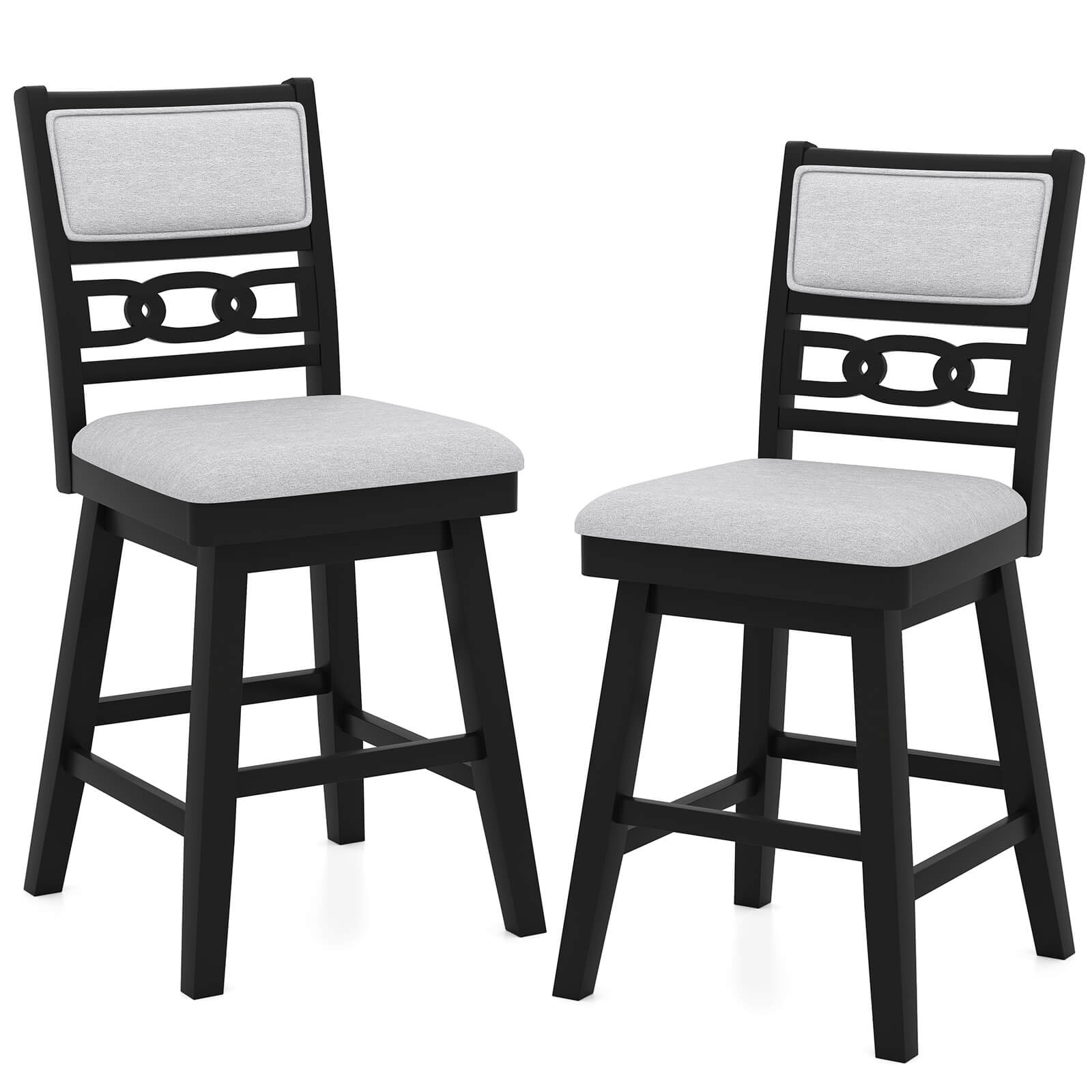 Front. Costway - Costway 25" Swivel Counter Height Chairs Set of 2 with Upholstered Hollow Backrest - Black.