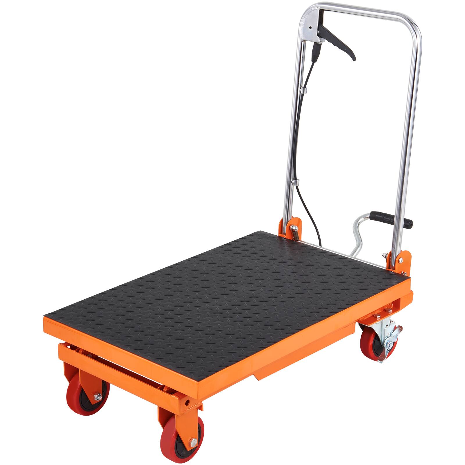 Alt View 5. VEVOR - Hydraulic Lift Table Cart, 330lbs Capacity 28.5" Lifting Height, Manual Single Scissor Lift Table with 4 Wheels - Orange;Black.