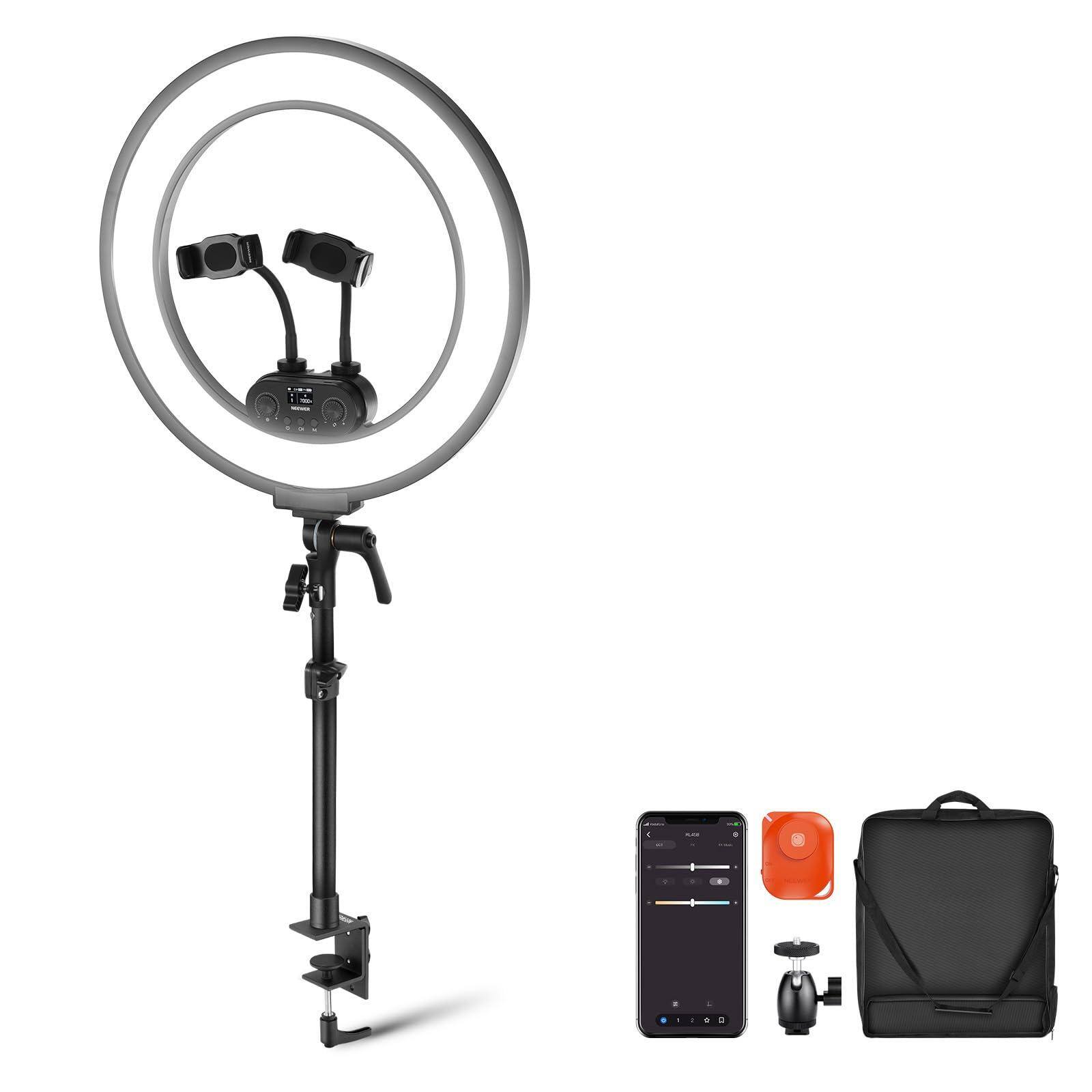 Reds Spade - NEEWER Ring Light Kit 55W 5600K Professional LED Stand Phone Holder Soft Tube Bag Tattoo Lash Extension - RL45B w/Clip Stand