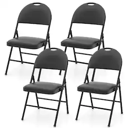Costway - 4 PCS Folding Padded Party Chairs with Metal Frame PVC Leather Stackable Chairs - Black