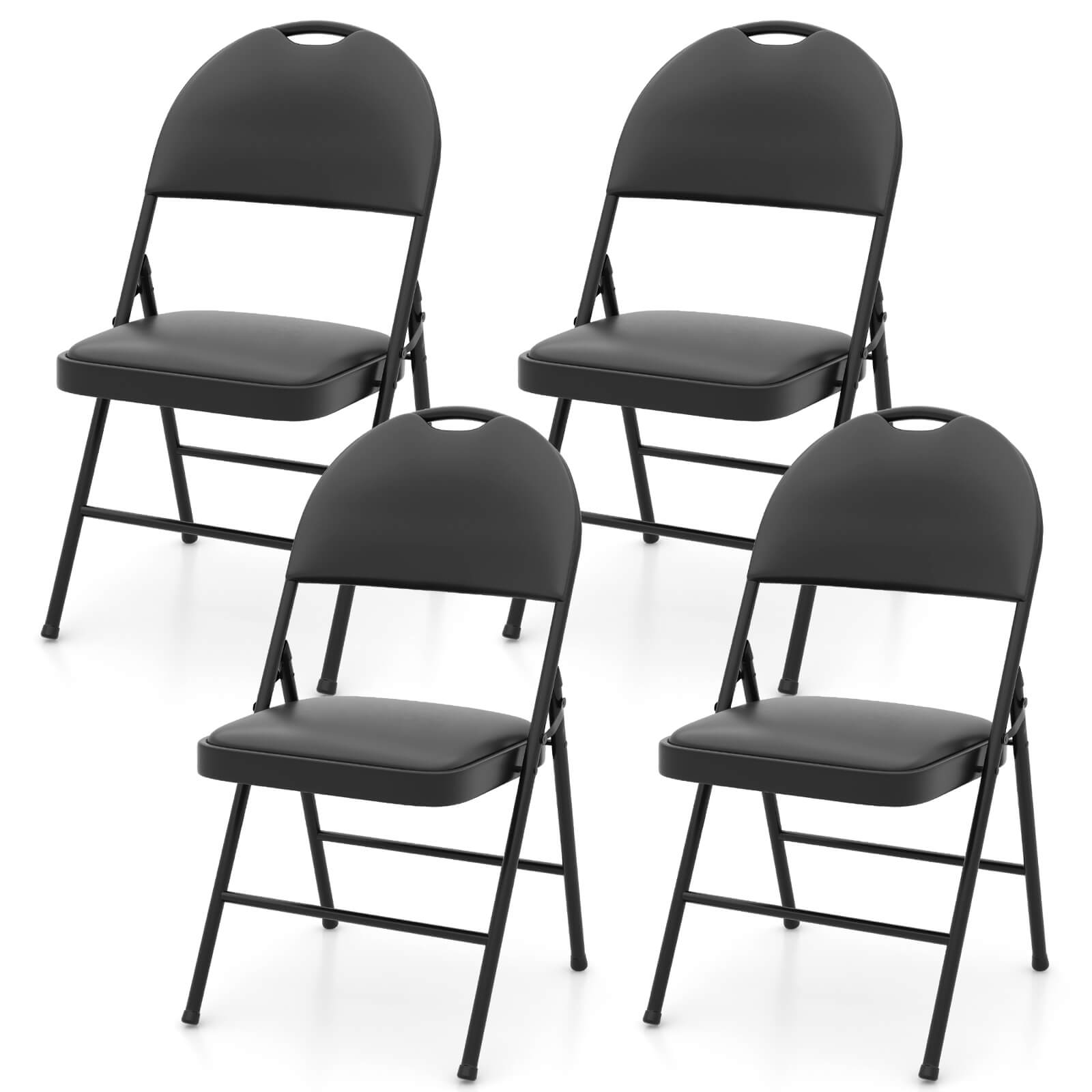 Costway - 4 PCS Folding Padded Party Chairs with Metal Frame PVC Leather Stackable Chairs - Black
