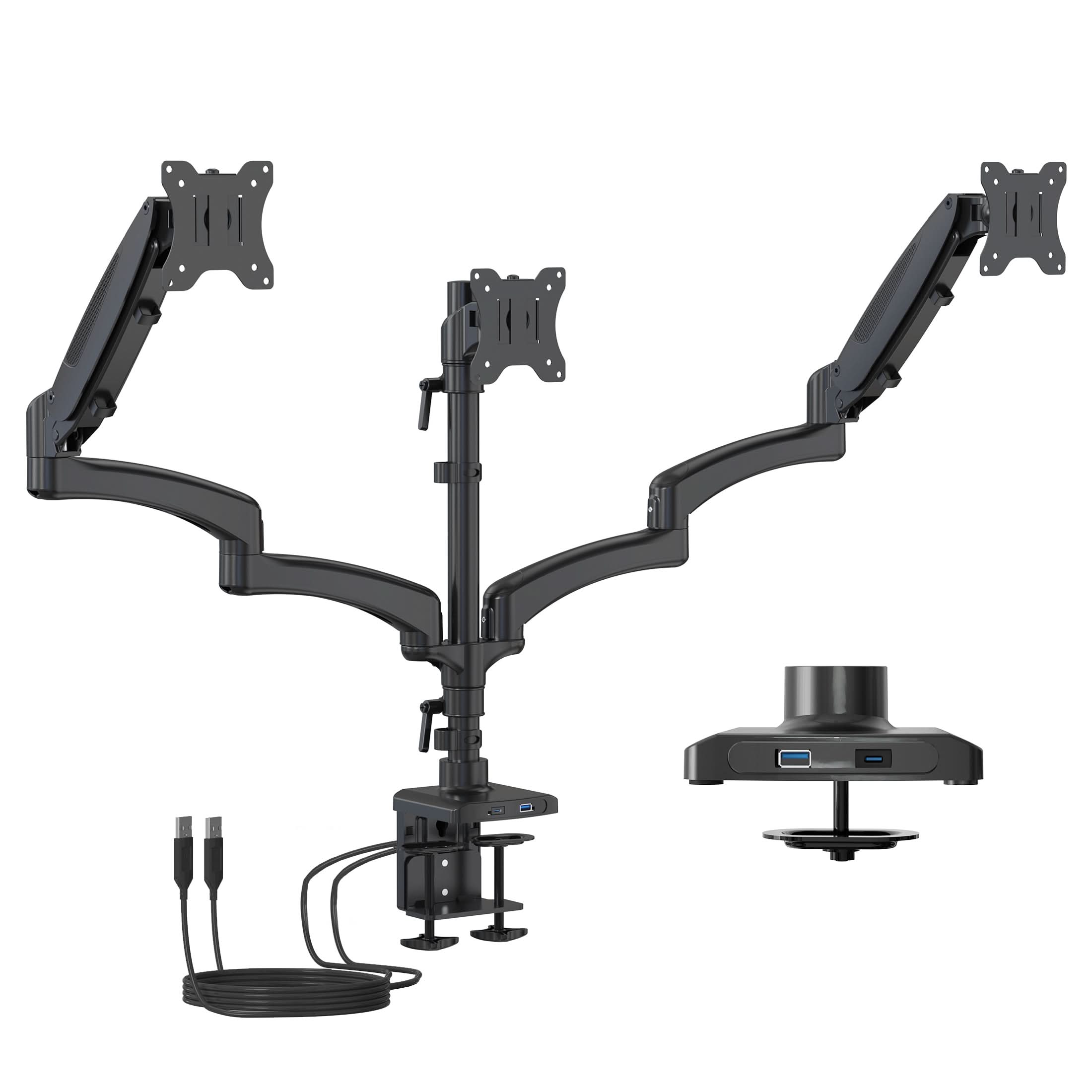 Alt View 6. Mount-It! - Triple Monitor Desk Mount with Gas Spring Arms for Monitors up to 32″ with USB-C Port, Black - Black.