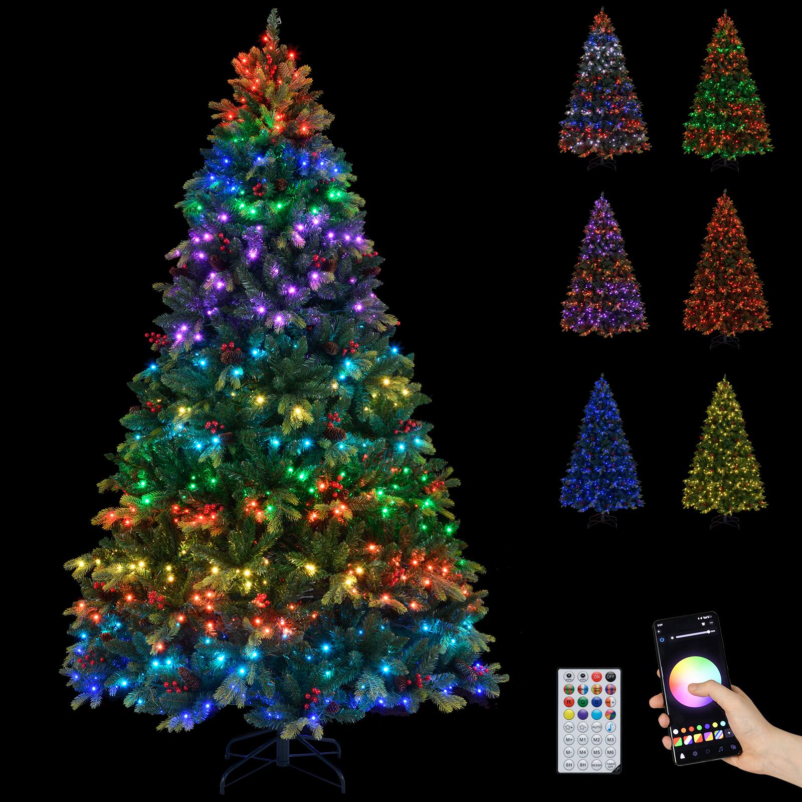 Alt View 9. Gymax - Gymax 8 FT Smart Pre-Lit Artificial Christmas Tree w/ Remote Control Twinkling Modes - Green.