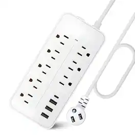 Kitcheniva - Power Strip Surge Protector 8 AC Outlets 3 USB Ports Type C Port 4Ft Cable - White