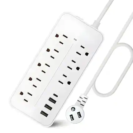 Front. Kitcheniva - Power Strip Surge Protector 8 AC Outlets 3 USB Ports Type C Port 4Ft Cable White - White.