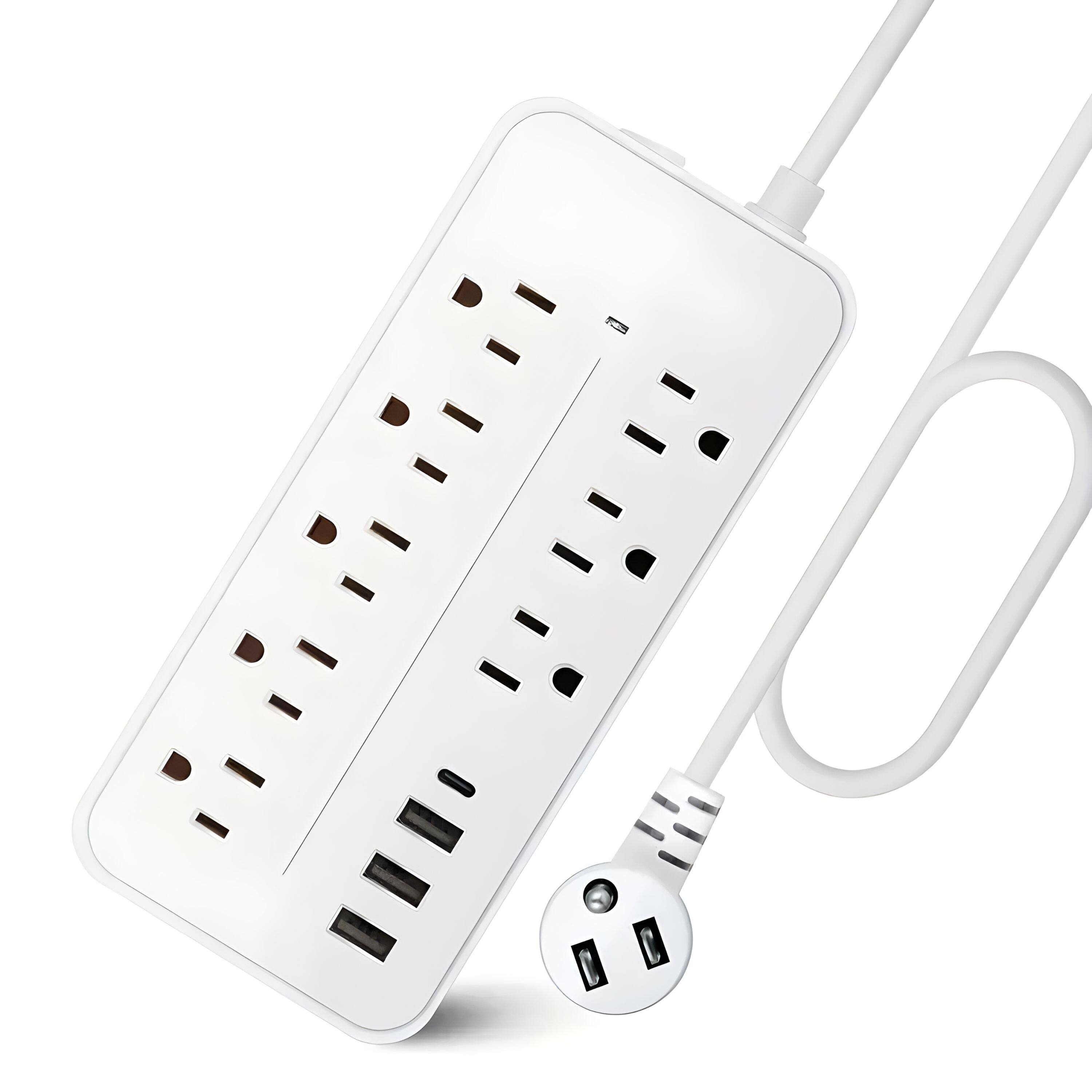 Front. Kitcheniva - Power Strip Surge Protector 8 AC Outlets 3 USB Ports Type C Port 4Ft Cable White - White.