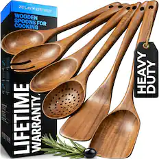 ZULAY x KITCHEN WOODEN SPOONS FOR COOKING - LIFETIME WARRANTY. HEAVY DUTY
