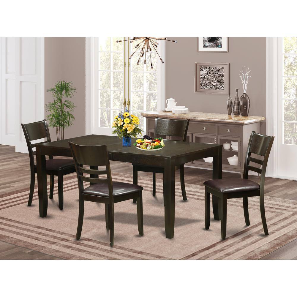 Back. East West Furniture - 5 Pc Dining set-Table Table with Leaf and 4 Dining Chairs - Cappuccino.