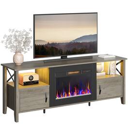Bestier - 63-inch Fireplace TV Stand with RGB Lights & Adjustable Storage Shelves - Washed Grey