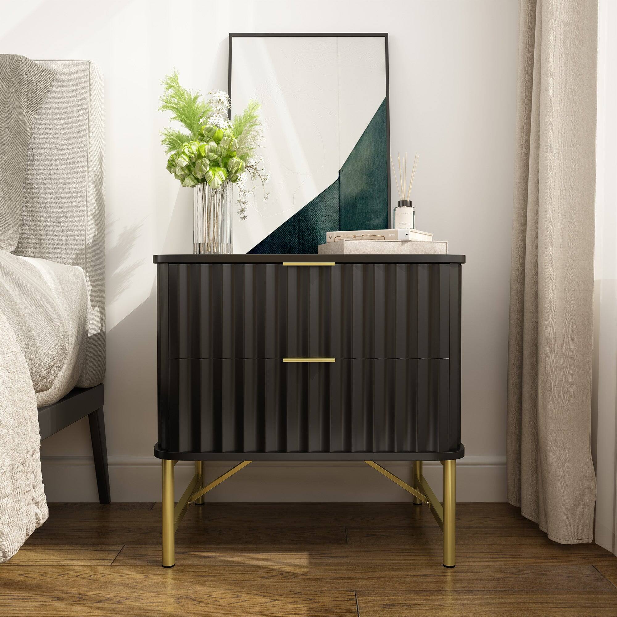 Alt View 2. Boyel Living - 19.69 in. H Nightstand Bedroom Storage Cabinet in Black with 2 Drawers - Black.