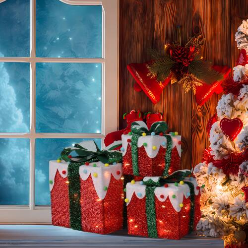 Alt View 7. Winado - 3 PCS Christmas Lighted Gift Boxes for Decorations Holiday Party Home Yard - Multicolor.