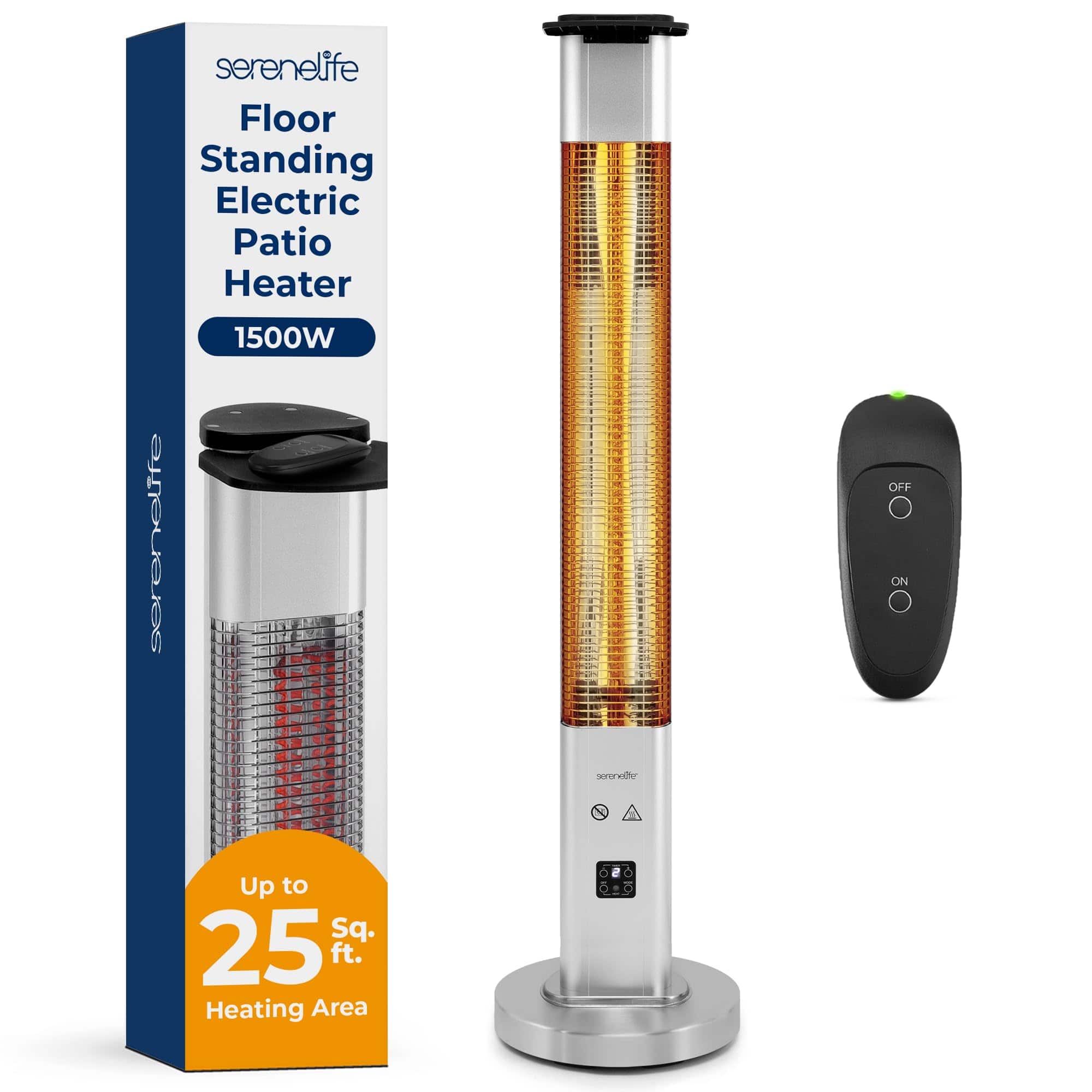 SereneLife - Outdoor Electric Patio Heater, 1500W, Remote Control, Waterproof, Adjustable Flame - SLOHT50 - Gray
