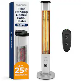 SereneLife - Outdoor Electric Patio Heater, 1500W, Remote Control, Waterproof, Adjustable Flame - SLOHT50 - Gray