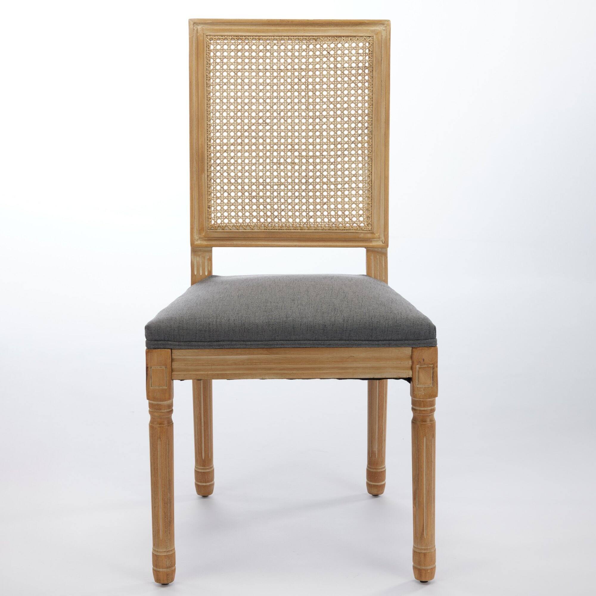 Angle. GOODSILO - French-Inspired Dining Chairs Set of 2 with Rattan Backrest and Solid Wood Frame for Elegant Home Decor - Gray.