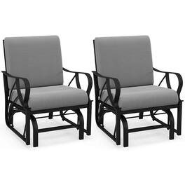 Costway - 2 PCS Patio Rocking Chair with Cushion Heavy-Duty Metal Frame Smooth Glider Outdoor - Gray