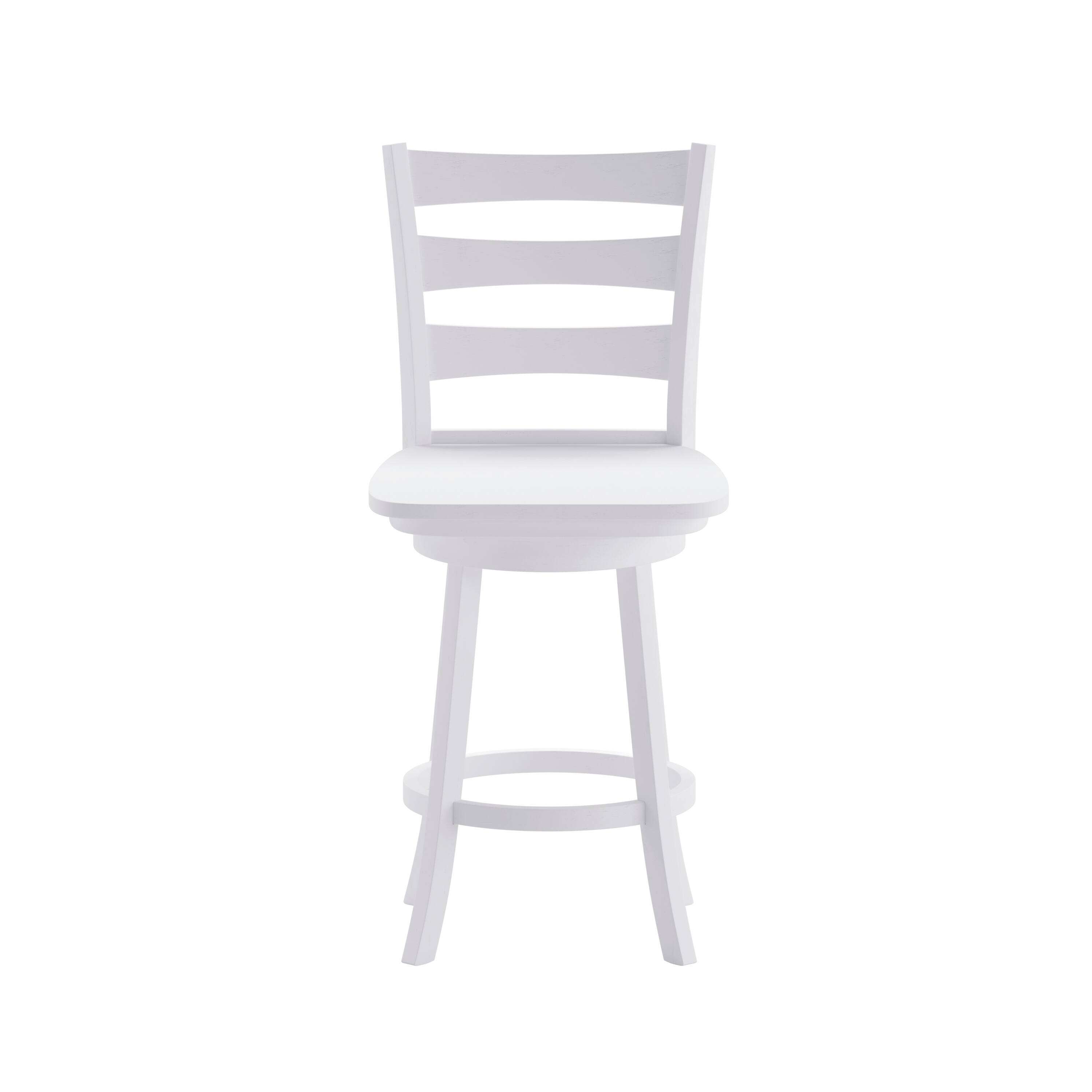 Angle. Flash Furniture - Liesel Commercial Grade Wooden Classic Ladderback Swivel Counter Height Barstool with Solid Wood Seat, Antique White Was - White.