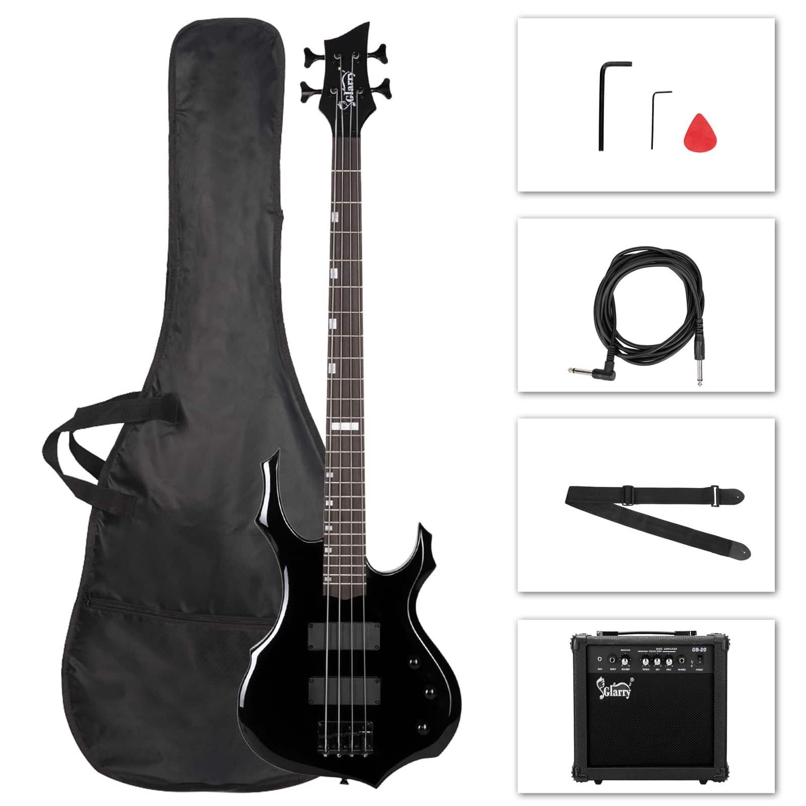 Winado - Electric Bass Guitar 4 Strings Buring Fire Style HH Pickups for Beginner Adults Right Hand WITH 20W AMP