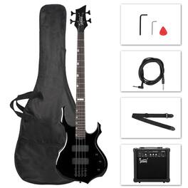Winado - Electric Bass Guitar 4 Strings Buring Fire Style HH Pickups for Beginner Adults Right Hand WITH 20W AMP