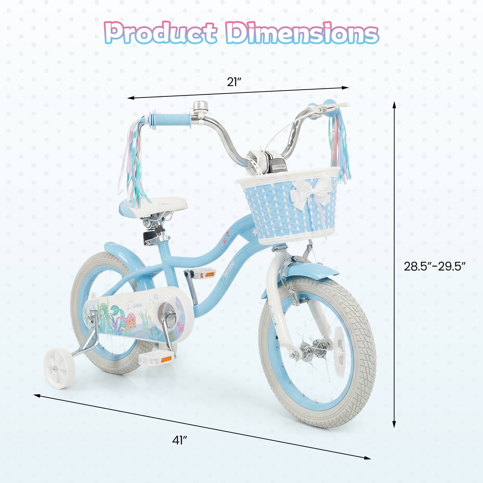 Product Dimensions  
21"  
28.5"-29.5"  
41"