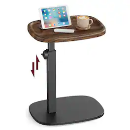 Songmics Home - Couch Table, C-Shaped Sofa Side End Table, Bedside Table, Adjustable Height, for Small Spaces, 11.8 x 15.7 x 27.2 Inches - Walnut Brown and Ink Black