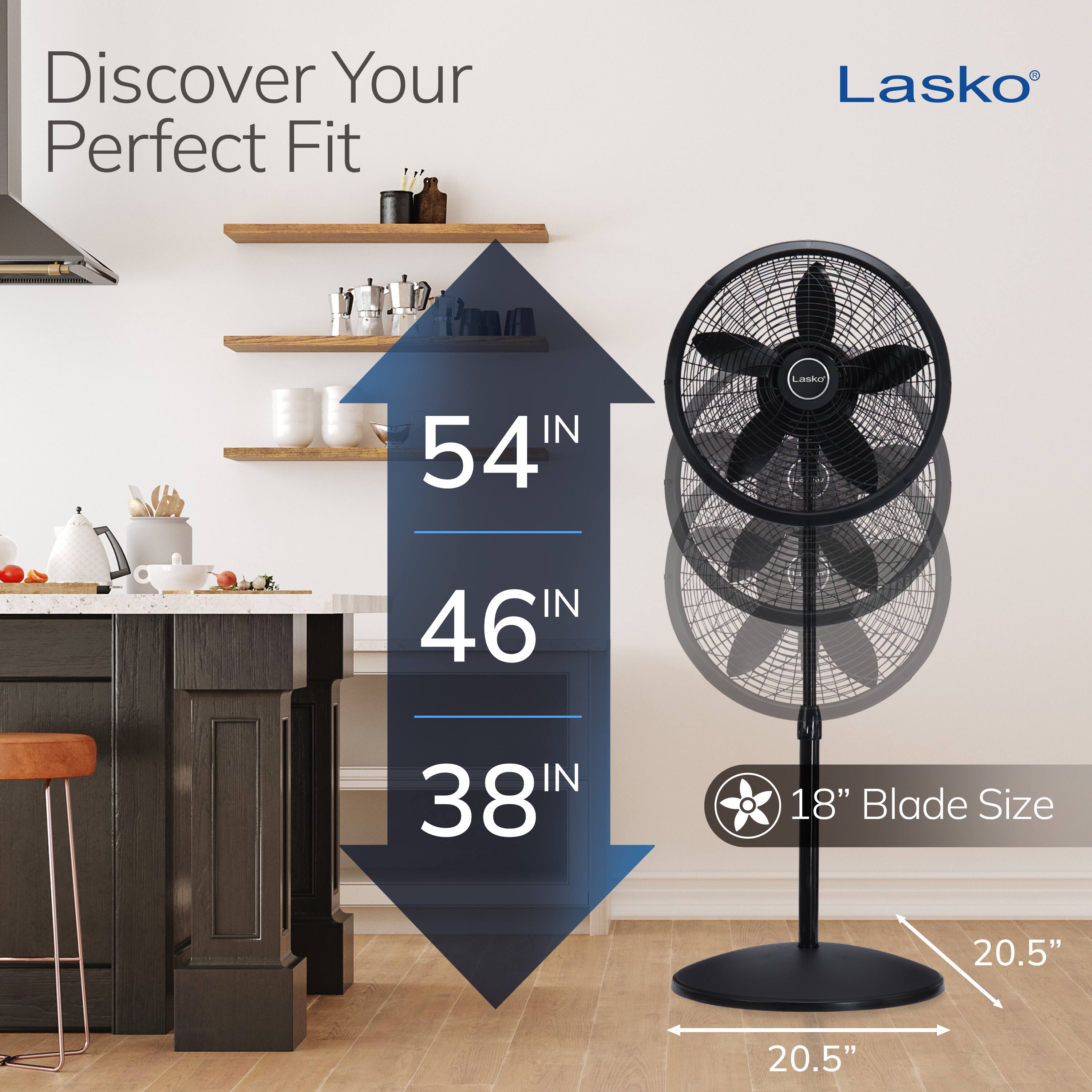 Discover Your Perfect Fit + Lasko 54" 46" 38" 18" Blade Size 20.5" 20.5"