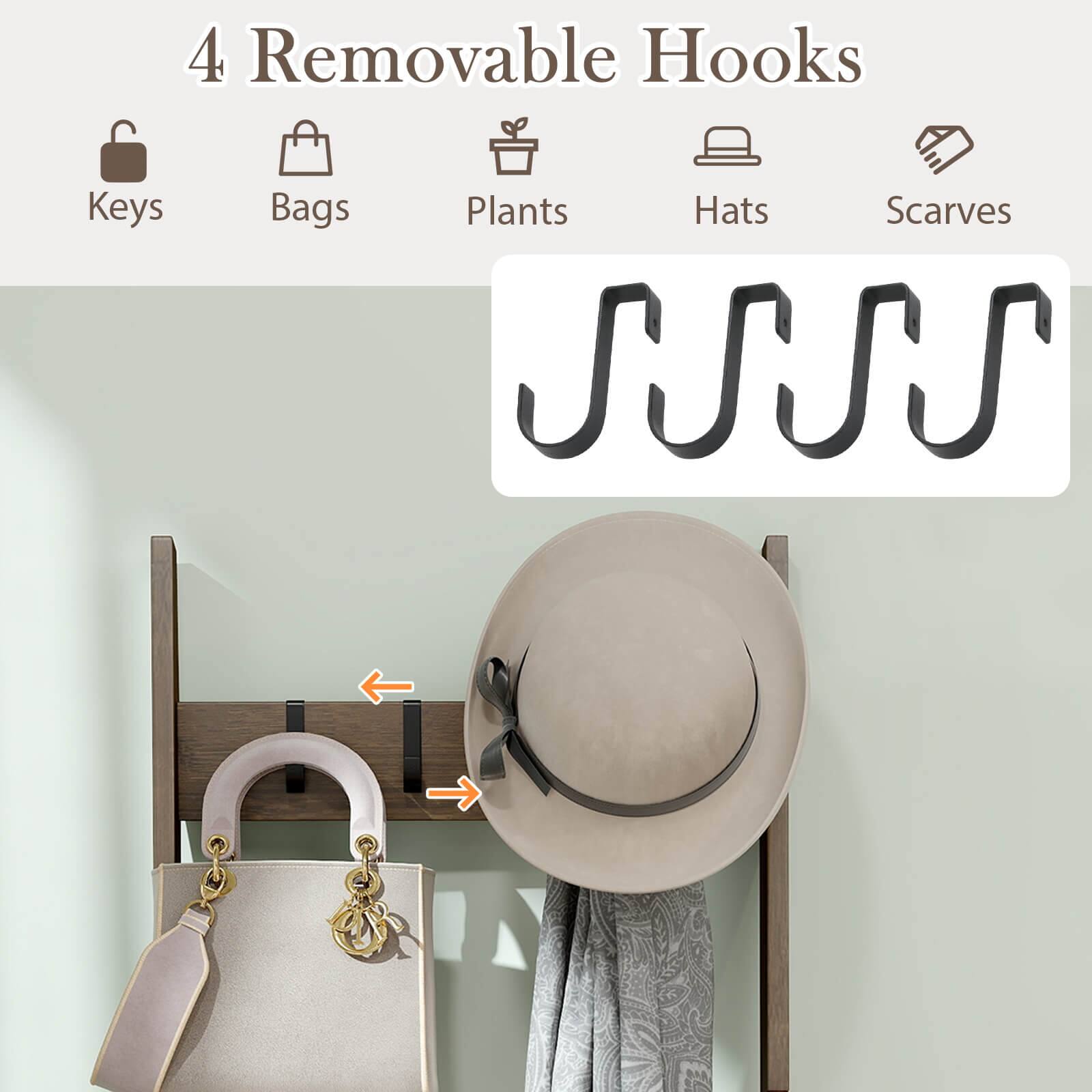 4 Removable Hooks

Keys Bags Plants Hats Scarves