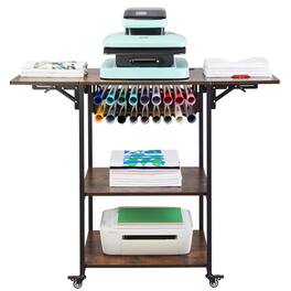 VEVOR - Heat Press Table,3 Tier Movable Heat Press Stand, Foldable Heat Transfer Machine Stand with Wheels and Vinyl Roll Holder - Brown