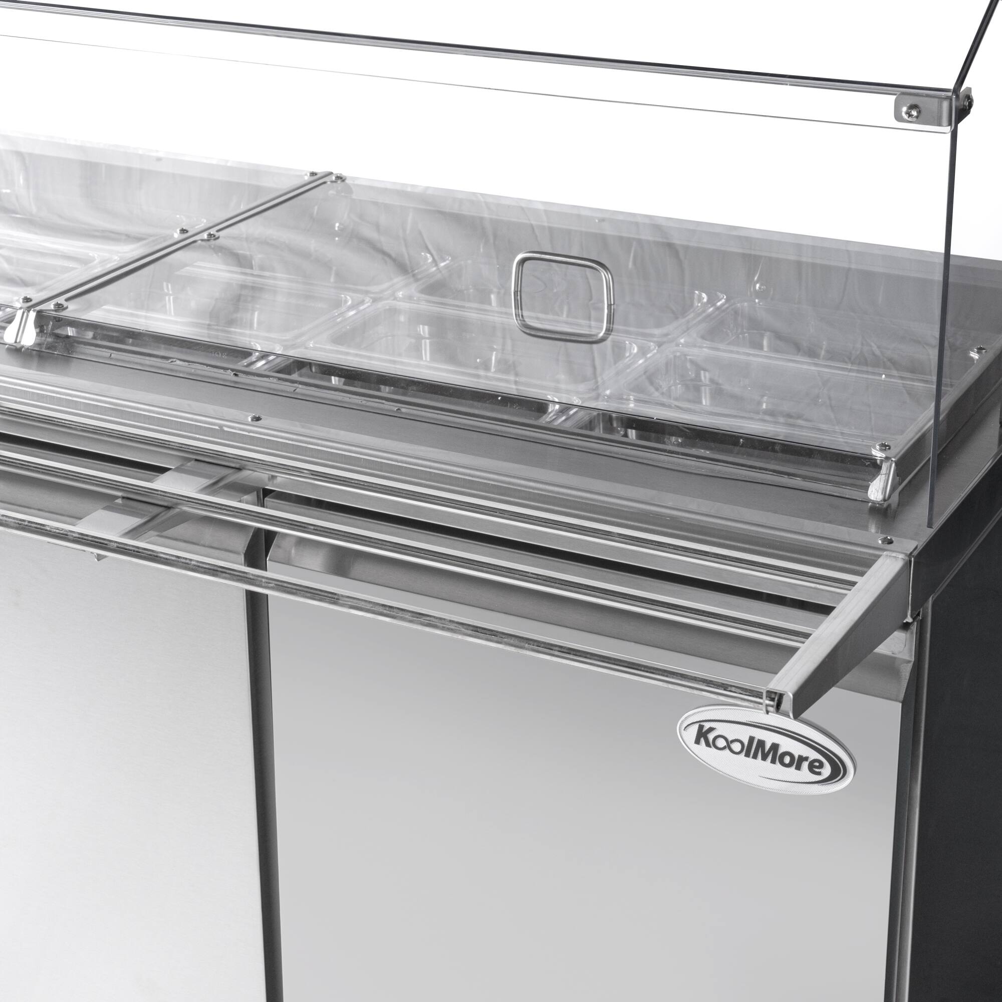 Alt View 4. Koolmore - 72 in. Refrigerated Prep Station with Sneeze Guard and Buffet Slide, 15-Pan (Not Included) Capacity 3 Adjustable Shelves - Stainless-Steel.