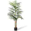 Front. NOVAROOT - 6Ft Artificial Golden Cane Palm Tree with Lights Tall Double Stalk Large Tropical Fake Tree - Green.