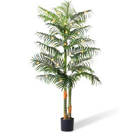NOVAROOT - 6Ft Artificial Golden Cane Palm Tree with Lights Tall Double Stalk Large Tropical Fake Tree - Green