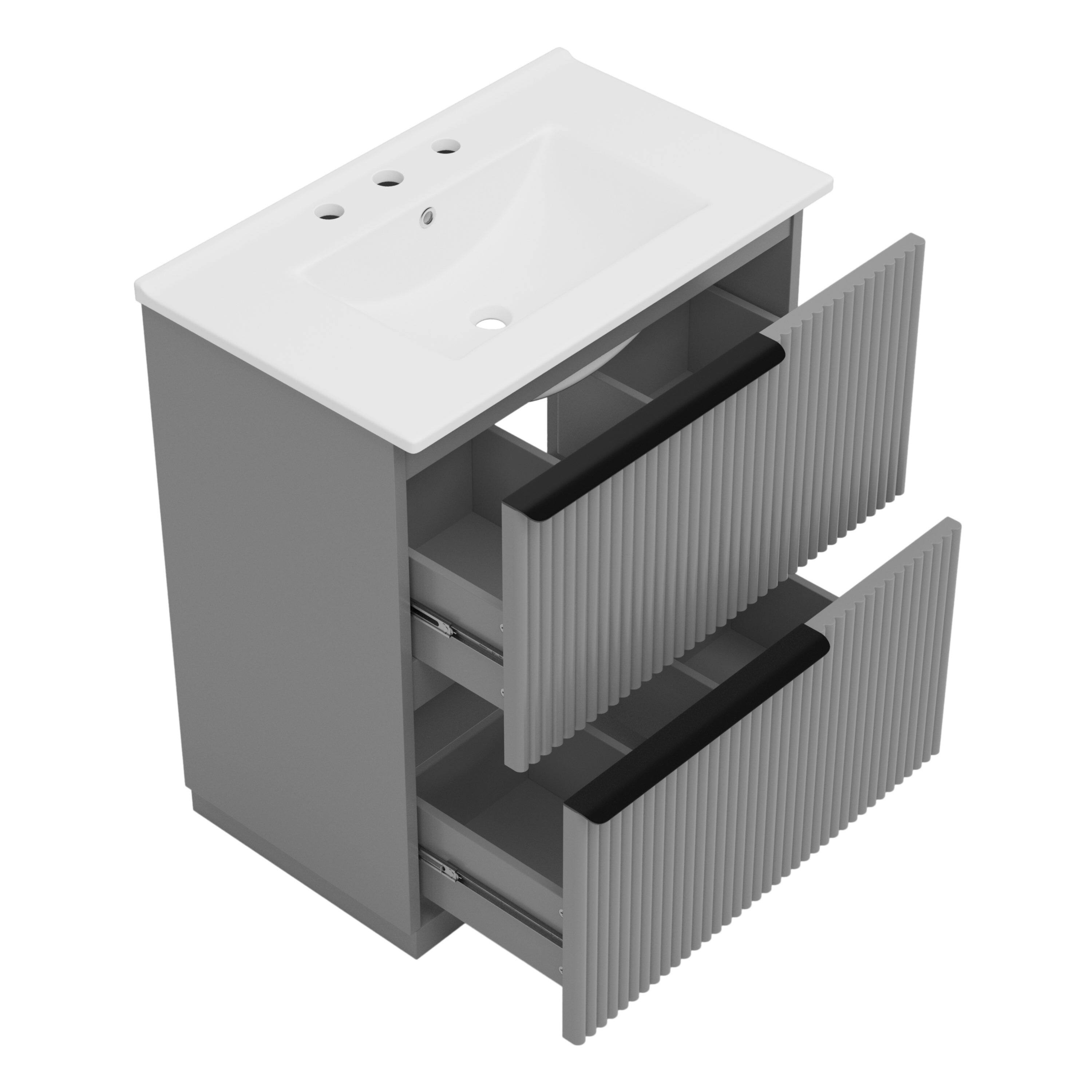 Alt View 9. Boyel Living - 30 Inch Bathroom Vanity with Ceramic Sink Full Extension Drawers Soft Close Fluted Design Gray - Gray.