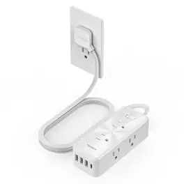 TESSAN - Surge Protector Power Strip with 6 US AC Outlets, 3 USB-A & 1 USB-C Ports, 4.92FT Flat Power Cord, 45° Angled Flat Plug - White