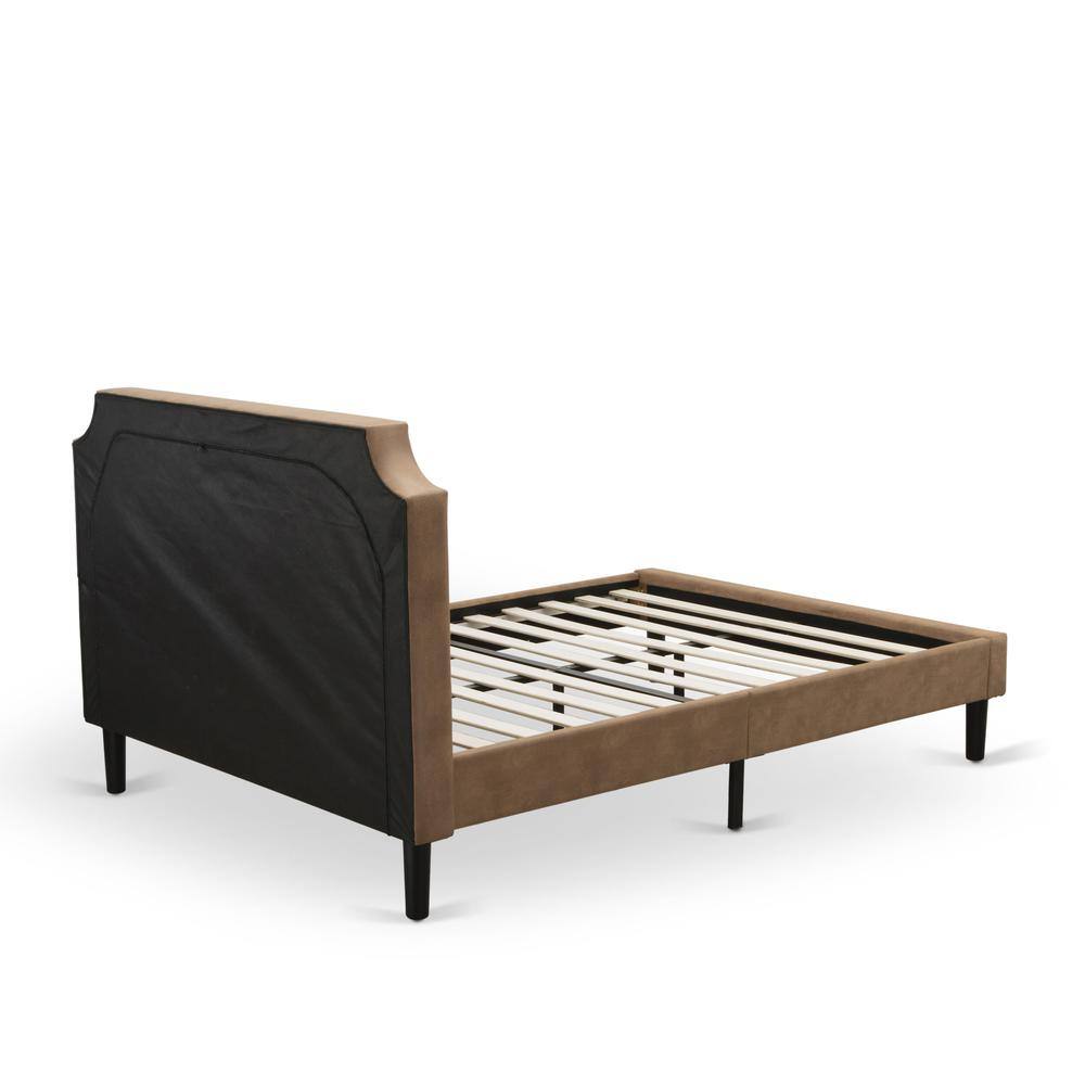 Front. East West Furniture - GBF-28-Q Queen Bed Includes Brown Textured Upholstered Headboard, Footboard and Wood Rails, Slats - Wooden 9 Legs - - Black.