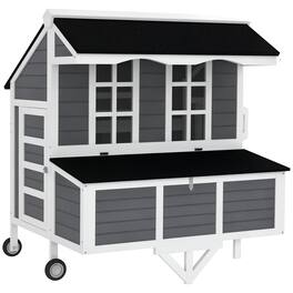 Pawhut - 43" Chicken Coop with Wheels, Nesting Box, Windows, Pull-out Tray, Wooden Chicken Tractor, Rabbits, Backyard